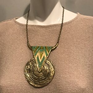 Gold Tone sea green oval shape pendent Necklace